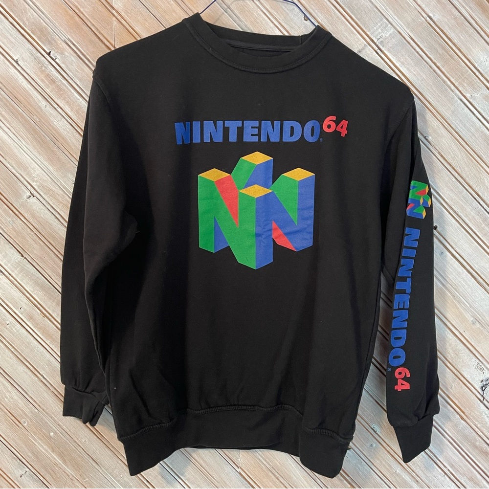 Nintendo 64 Vintage Black Crewneck Sweatshirt with Colorful Logo Old School